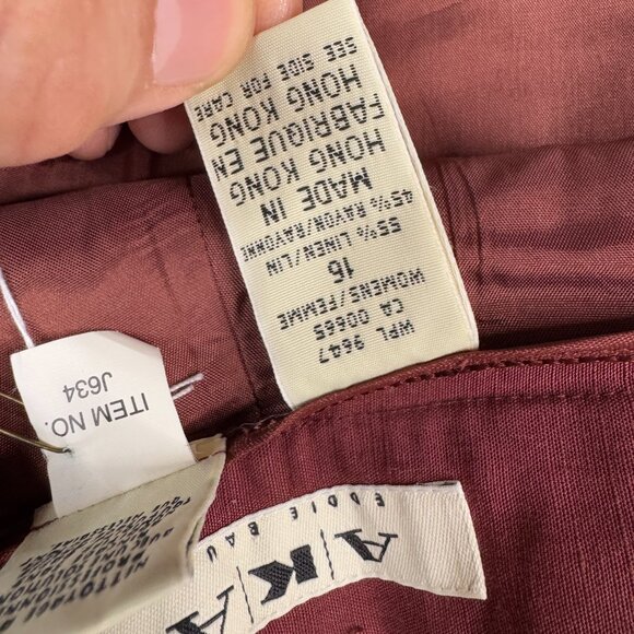 AKA Eddie Bauer Pants Womens Size 16 Vintage Red Brown Pleated Ankle Linen 90s - Picture 10 of 13